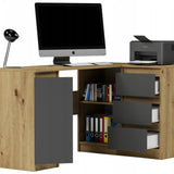 Eckschreibtisch mit Stauraum, Ecktisch, Schreibtisch L-Form | 3 Schubladen, 1 Tür, 1 Einlegeboden | 150x87x76 cm (BxTxH)