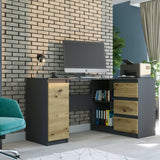 Eckschreibtisch mit Stauraum, Ecktisch, Schreibtisch L-Form | 3 Schubladen, 1 Tür, 1 Einlegeboden | 150x87x76 cm (BxTxH)