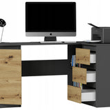 Eckschreibtisch mit Stauraum, Ecktisch, Schreibtisch L-Form | 3 Schubladen, 1 Tür, 1 Einlegeboden | 150x87x76 cm (BxTxH)