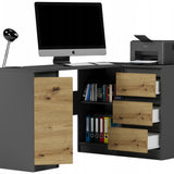 Eckschreibtisch mit Stauraum, Ecktisch, Schreibtisch L-Form | 3 Schubladen, 1 Tür, 1 Einlegeboden | 150x87x76 cm (BxTxH)