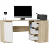 Eckschreibtisch mit Stauraum, Ecktisch, Schreibtisch L-Form | 3 Schubladen, 1 Tür, 1 Einlegeboden | 150x87x76 cm (BxTxH)
