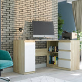 Eckschreibtisch mit Stauraum, Ecktisch, Schreibtisch L-Form | 3 Schubladen, 1 Tür, 1 Einlegeboden | 150x87x76 cm (BxTxH)