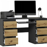 Ecktisch, Computertisch, Schreibtisch mit Schubladen | 6 Schubladen, Tastaturablage | 140x50x76 cm (BxTxH)