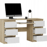 Ecktisch, Computertisch, Schreibtisch mit Schubladen | 6 Schubladen, Tastaturablage | 140x50x76 cm (BxTxH)