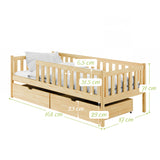 Kinderbett mit Rausfallschutz, Lattenrost und optionaler Matratze, Kinder Bett | sicher & stabil | weitere Größen: 80x160, 80x180, 90x190, 90x200 cm | erhältlich in weiß und natur | mit optionalem Ausziehbett und zwei optionalen Schubladen