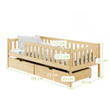 Kinderbett mit Rausfallschutz, Lattenrost und optionaler Matratze, Kinder Bett | sicher & stabil | weitere Größen: 80x160, 80x180, 90x190, 90x200 cm | erhältlich in weiß und natur | mit optionalem Ausziehbett und zwei optionalen Schubladen