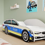 Autobett Kinderbett Jugendbett 70x140 & 80x160 cm mit Rausfallschutz Matratze optional | Polizei Polizeiauto Polizist Kinder Spielbett