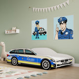 Autobett Kinderbett Jugendbett 70x140 & 80x160 cm mit Rausfallschutz Matratze optional | Polizei Polizeiauto Polizist Kinder Spielbett