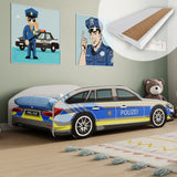 Autobett Kinderbett Jugendbett 70x140 & 80x160 cm mit Rausfallschutz Matratze optional | Polizei Polizeiauto Polizist Kinder Spielbett