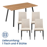Esszimmerset mit 4 Stühlen Tisch Küchentisch & Esszimmerstühle 4er set Esszimmertisch | moderne Essgruppe | Maße Tisch: 140x80 cm | Set Esstisch + 4 Stühle