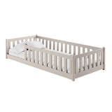 Kinderbett Bodenbett 80x160 | 80x180 | 90x190 | 90x200 | 120x200 | 140x200 cm Bett mit Rausfallschutz & Lattenrost Montessori Bett Gitterbett Kinder Jugendbett Einzelbett optional mit Matratze | Kiefer Holz massiv Junge Mädchen