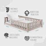 Kinderbett Bodenbett 80x160 | 80x180 | 90x190 | 90x200 | 120x200 | 140x200 cm Bett mit Rausfallschutz & Lattenrost Montessori Bett Gitterbett Kinder Jugendbett Einzelbett optional mit Matratze | Kiefer Holz massiv Junge Mädchen