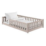 Kinderbett Bodenbett 80x160 | 80x180 | 90x190 | 90x200 | 120x200 | 140x200 cm Bett mit Rausfallschutz & Lattenrost Montessori Bett Gitterbett Kinder Jugendbett Einzelbett optional mit Matratze | Kiefer Holz massiv Junge Mädchen