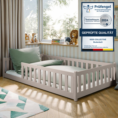 Kinderbett Bodenbett 80x160 | 80x180 | 90x190 | 90x200 | 120x200 | 140x200 cm Bett mit Rausfallschutz & Lattenrost Montessori Bett Gitterbett Kinder Jugendbett Einzelbett optional mit Matratze | Kiefer Holz massiv Junge Mädchen