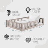 Kinderbett Bodenbett 80x160 | 80x180 | 90x190 | 90x200 | 120x200 | 140x200 cm Bett mit Rausfallschutz & Lattenrost Montessori Bett Gitterbett Kinder Jugendbett Einzelbett optional mit Matratze | Kiefer Holz massiv Junge Mädchen