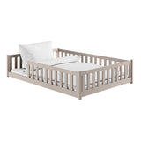 Kinderbett Bodenbett 80x160 | 80x180 | 90x190 | 90x200 | 120x200 | 140x200 cm Bett mit Rausfallschutz & Lattenrost Montessori Bett Gitterbett Kinder Jugendbett Einzelbett optional mit Matratze | Kiefer Holz massiv Junge Mädchen