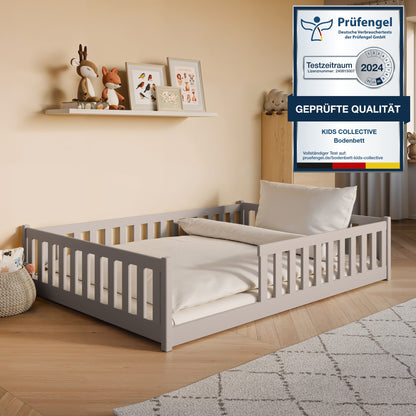 Kinderbett Bodenbett 80x160 | 80x180 | 90x190 | 90x200 | 120x200 | 140x200 cm Bett mit Rausfallschutz & Lattenrost Montessori Bett Gitterbett Kinder Jugendbett Einzelbett optional mit Matratze | Kiefer Holz massiv Junge Mädchen