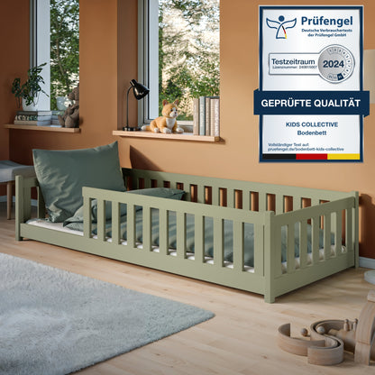 Kinderbett Bodenbett 80x160 | 80x180 | 90x190 | 90x200 | 120x200 | 140x200 cm Bett mit Rausfallschutz & Lattenrost Montessori Bett Gitterbett Kinder Jugendbett Einzelbett optional mit Matratze | Kiefer Holz massiv Junge Mädchen
