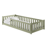 Kinderbett Bodenbett 80x160 | 80x180 | 90x190 | 90x200 | 120x200 | 140x200 cm Bett mit Rausfallschutz & Lattenrost Montessori Bett Gitterbett Kinder Jugendbett Einzelbett optional mit Matratze | Kiefer Holz massiv Junge Mädchen