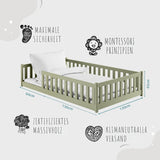 Kinderbett Bodenbett 80x160 | 80x180 | 90x190 | 90x200 | 120x200 | 140x200 cm Bett mit Rausfallschutz & Lattenrost Montessori Bett Gitterbett Kinder Jugendbett Einzelbett optional mit Matratze | Kiefer Holz massiv Junge Mädchen