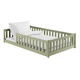 Kinderbett Bodenbett 80x160 | 80x180 | 90x190 | 90x200 | 120x200 | 140x200 cm Bett mit Rausfallschutz & Lattenrost Montessori Bett Gitterbett Kinder Jugendbett Einzelbett optional mit Matratze | Kiefer Holz massiv Junge Mädchen