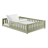 Kinderbett Bodenbett 80x160 | 80x180 | 90x190 | 90x200 | 120x200 | 140x200 cm Bett mit Rausfallschutz & Lattenrost Montessori Bett Gitterbett Kinder Jugendbett Einzelbett optional mit Matratze | Kiefer Holz massiv Junge Mädchen