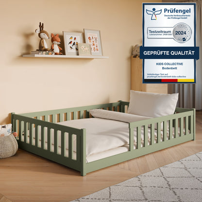 Kinderbett Bodenbett 80x160 | 80x180 | 90x190 | 90x200 | 120x200 | 140x200 cm Bett mit Rausfallschutz & Lattenrost Montessori Bett Gitterbett Kinder Jugendbett Einzelbett optional mit Matratze | Kiefer Holz massiv Junge Mädchen