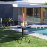 Gartentisch Balkontisch Beistelltisch Outdoor Balkonmöbel kleiner Balkon Bistrotisch kleiner Balkontisch Runde Platte aus gehärtetem Glas, pulverbeschichteter Metallrahmen | 60x69 cm | Schwarz