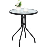 Gartentisch Balkontisch Beistelltisch Outdoor Balkonmöbel kleiner Balkon Bistrotisch kleiner Balkontisch Runde Platte aus gehärtetem Glas, pulverbeschichteter Metallrahmen | 60x69 cm | Schwarz