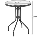 Gartentisch Balkontisch Beistelltisch Outdoor Balkonmöbel kleiner Balkon Bistrotisch kleiner Balkontisch Runde Platte aus gehärtetem Glas, pulverbeschichteter Metallrahmen | 60x69 cm | Schwarz