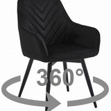 Esszimmerstuhl mit 2er set option drehbar Stuhl Drehstuhl Esszimmer Schminktisch Stuhl Schreibtischstuhl Samt Polsterstuhl mit Armlehnen | belastbar bis 110 kg | 360° drehbar, vielseitig | Schwarz