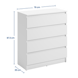 Commode avec 4 tiroirs 80x100 cm commode blanche étroite armoire en bois commode buffet buffet haut chambre salon couloir bureau organisateur largeur 80 cm hauteur 100 cm