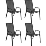 4er Set Gartenstühle, stapelbar, Hochlehner Gartenstühle, Terrassenmöbel, stapelbare Gartenstühle, Balkonstühle, Outdoorstühle | Textilene-Sitzfläche & Metallbeine | 56x43x91cm (BxTxH)