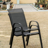 4er Set Gartenstühle, stapelbar, Hochlehner Gartenstühle, Terrassenmöbel, stapelbare Gartenstühle, Balkonstühle, Outdoorstühle | Textilene-Sitzfläche & Metallbeine | 56x43x91cm (BxTxH)