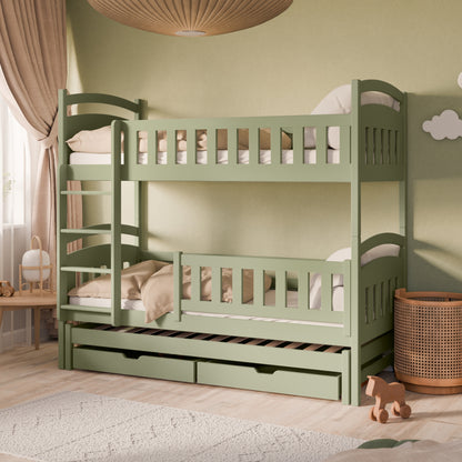 Hochbett 90x200 Etagenbett Kinderbett Jugendbett Stockbett 3 Kinder, zwei Schubladen & Rausfallschutz Kinder Bett umbaubar in 3 Einzelbetten | von 4. bis 16. Lebensjahr | inkl. Lattenrosten