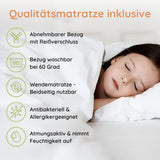 Hochbett 90x200 cm Etagenbett mit zwei Schubladen, Lattenrost, Rausfallschutz, umbaubar in zwei Einzelbetten, aus Vollholz massiv, Funktionsbett