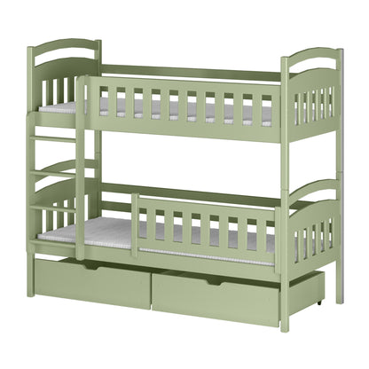 Hochbett 90x200 cm Etagenbett mit zwei Schubladen, Lattenrost, Rausfallschutz, umbaubar in zwei Einzelbetten, aus Vollholz massiv, Funktionsbett