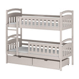 Hochbett 90x200 cm Etagenbett mit zwei Schubladen, Lattenrost, Rausfallschutz, umbaubar in zwei Einzelbetten, aus Vollholz massiv, Funktionsbett