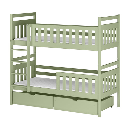 Etagenbett, Kinder, Kinderbett | Mit 2 Schubladen, optional zwei Matratzen, senkrechter Leiter & Absturzsicherung | Platzsparendes Hochbett für das Kinderzimmer | 97x208x171 cm (BxTxH)