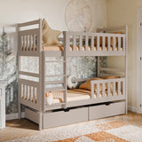 Etagenbett, Kinder, Kinderbett | Mit 2 Schubladen, optional zwei Matratzen, senkrechter Leiter & Absturzsicherung | Platzsparendes Hochbett für das Kinderzimmer | 97x208x171 cm (BxTxH)