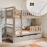 Etagenbett, Kinder, Kinderbett | Mit 2 Schubladen, optional zwei Matratzen, senkrechter Leiter & Absturzsicherung | Platzsparendes Hochbett für das Kinderzimmer | 97x208x171 cm (BxTxH)
