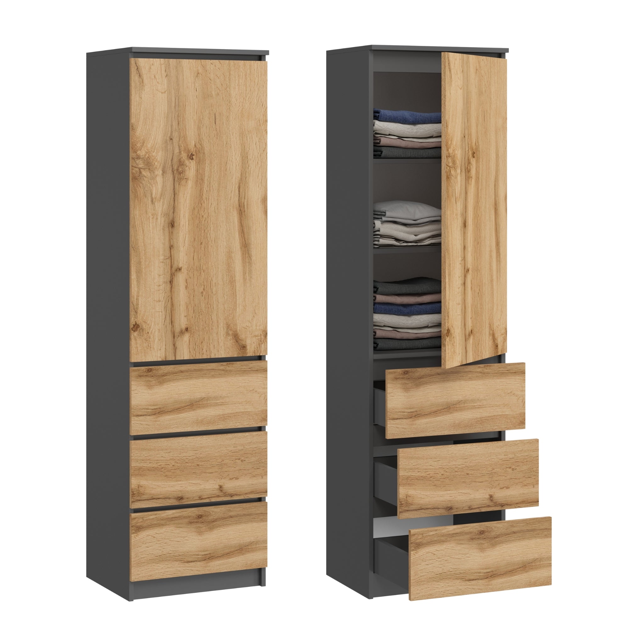 Home Collective Kleiderschrank mit Tür 50x40x180 cm – Garderobenschrank & Mehrzweckschrank mit 3–5 Einlegeböden und optional Schubladen Schrank für Schlafzimmer Flur Büro