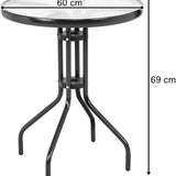 Gartentisch Balkontisch Beistelltisch Outdoor Balkonmöbel kleiner Balkon Bistrotisch kleiner Balkontisch Runde Platte aus gehärtetem Glas, pulverbeschichteter Metallrahmen | Schwarz