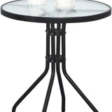 Gartentisch Balkontisch Beistelltisch Outdoor Balkonmöbel kleiner Balkon Bistrotisch kleiner Balkontisch Runde Platte aus gehärtetem Glas, pulverbeschichteter Metallrahmen | Schwarz