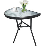 Gartentisch Balkontisch Beistelltisch Outdoor Balkonmöbel kleiner Balkon Bistrotisch kleiner Balkontisch Halbrund und Quadratisch Platte aus gehärtetem Glas, pulverbeschichteter Metallrahmen | Schwarz