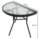 Gartentisch Balkontisch Beistelltisch Outdoor Balkonmöbel kleiner Balkon Bistrotisch kleiner Balkontisch Halbrund und Quadratisch Platte aus gehärtetem Glas, pulverbeschichteter Metallrahmen | Schwarz