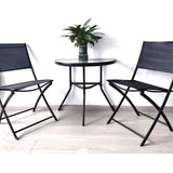Gartentisch Balkontisch Beistelltisch Outdoor Balkonmöbel kleiner Balkon Bistrotisch kleiner Balkontisch Halbrund und Quadratisch Platte aus gehärtetem Glas, pulverbeschichteter Metallrahmen | Schwarz