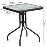 Gartentisch Balkontisch Beistelltisch Outdoor Balkonmöbel kleiner Balkon Bistrotisch kleiner Balkontisch Halbrund und Quadratisch Platte aus gehärtetem Glas, pulverbeschichteter Metallrahmen | Schwarz