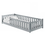 Kinderbett Bodenbett 80x160 | 80x180 | 90x190 | 90x200 | 120x200 | 140x200 cm Bett mit Rausfallschutz & Lattenrost Montessori Bett Gitterbett Kinder Jugendbett Einzelbett optional mit Matratze | Kiefer Holz massiv Junge Mädchen