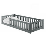 Kinderbett Bodenbett 80x160 | 80x180 | 90x190 | 90x200 | 120x200 | 140x200 cm Bett mit Rausfallschutz & Lattenrost Montessori Bett Gitterbett Kinder Jugendbett Einzelbett optional mit Matratze | Kiefer Holz massiv Junge Mädchen